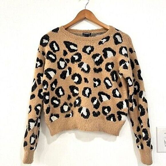 Express Sweaters - NWT Express Womens Cheetah Pullover Sweater Brown Medium Leopard Print Soft Cozy